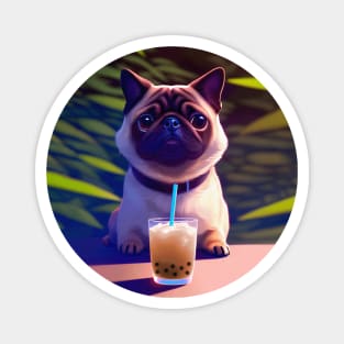 Pug with boba bubble tea Magnet